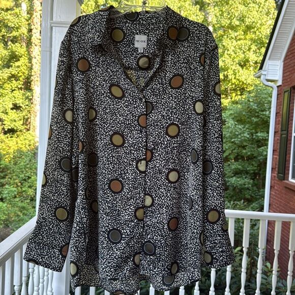 NIC+ZOE Button Down Shirt - Black and Orange Polka Dots - Picture 9 of 10